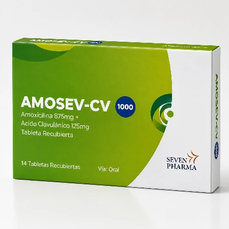 Amosev-Cv 1000 875 mg + 125 mg x 14 Tabletas Recubiertas
